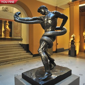 Youfine Tùy Chỉnh Nổi Tiếng Thần Thoại Cuộc Sống Kích Thước Đồng Người Đàn Ông Chiến Đấu Rắn Tượng Một Vận Động Viên Đấu Vật Với <span class=keywords><strong>Python</strong></span> Điêu Khắc - Product Image 1