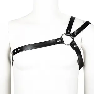 One Shoulder Bondage Male Corset Three Leather Bondage Harnesses Male Alternative Erotica Body Line Bondage Strap