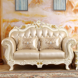 European-style Leather Combination <b>Sofa</b> Set Living Room Solid Wood Carved <b>Sofa</b> Luxurious French-style Couch - Product Image 3