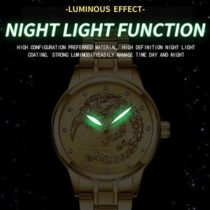 Montre de luxe dorée pour femme, étanche, lumineuse, à quartz, motif Dragon Phénix, pour couple, bracelet en acier inoxydable et cuir - Product Image 5