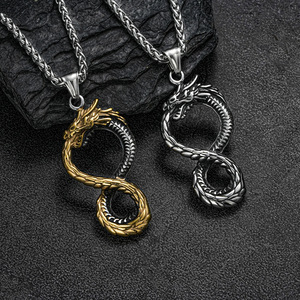قلادة رجالية من الفولاذ المقاوم للصدأ بتصميم حيواني عتيق على شكل تنين - Product Image 1