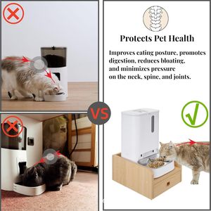 Support en bois pour gamelles d'animaux, carré, surélevé, pour chat et chien, couleur bois naturel - Product Image 5