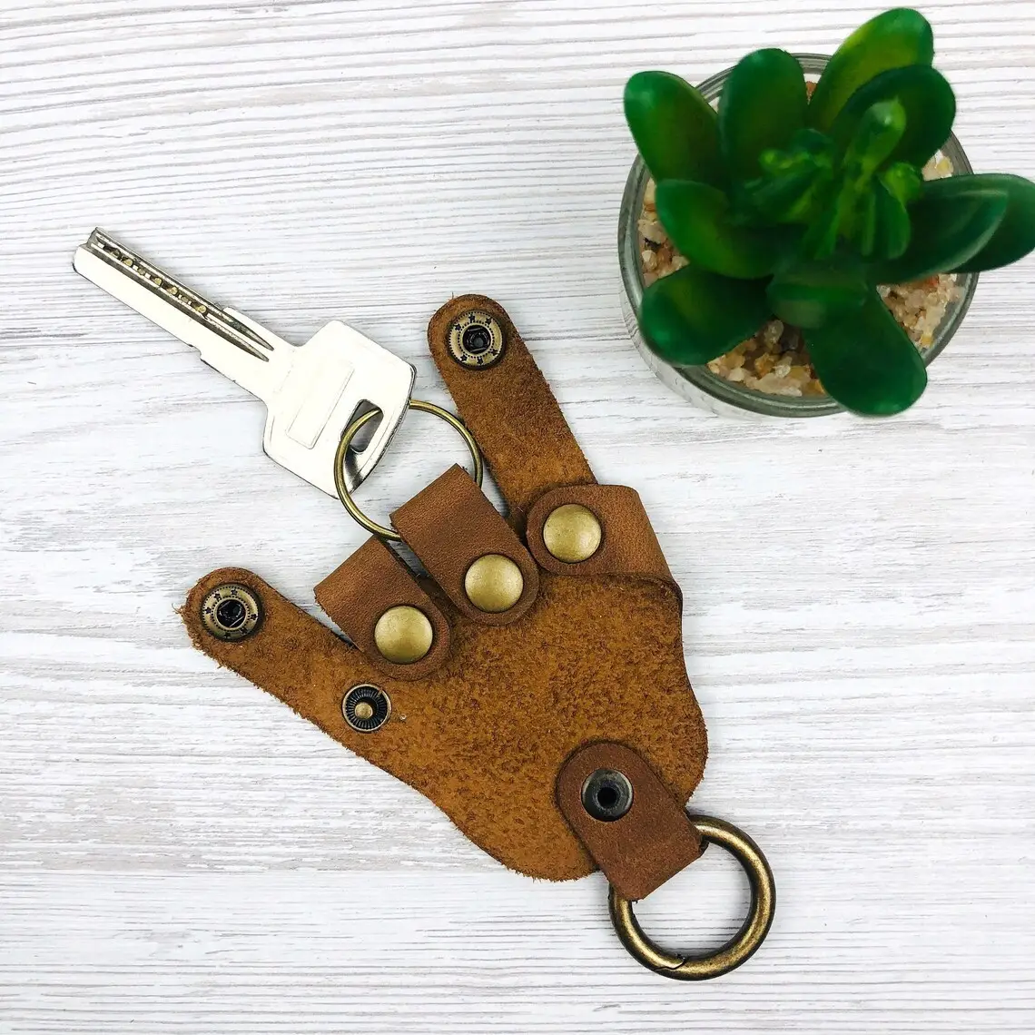 Cowhide Leather Keychain Custom Finger Key Rings Keys Chains Metal Fob Holder Handbag Charms