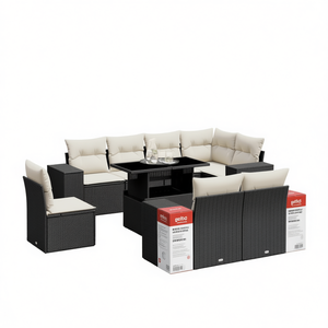 Ensemble de canapé de jardin Pilica 9 pièces en rotin PE noir, mobilier d'extérieur modulaire, coussins confortables en mousse haute densité - Product Image 1