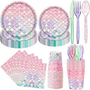 Décorations de fête d'anniversaire de <span class=keywords><strong>la</strong></span> <span class=keywords><strong>Petite</strong></span> Sirène, fournitures de fête, vaisselle, assiettes et serviettes en papier, gobelets, moule à gâteau pour filles et bébés - Product Image 1