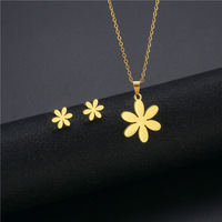 Nouvel ensemble de bijoux fantaisie en acier inoxydable, motif fleur libellule, personnalisé et simple, comprenant des boucles d'oreilles et un collier pour la vie quotidienne des femmes