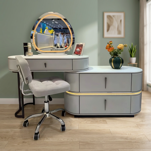 Modern Makeup <b>Vanity</b> <b>Table</b> With Lighted <b>Mirror</b> Storage Desk For Bedroom Furniture - Product Image 4