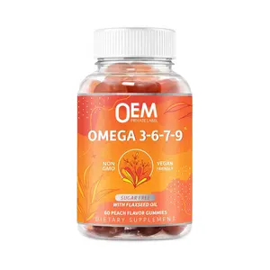 Hữu cơ Omega 3-6-7-9 Gummies DHA và EPA đường miễn phí với dầu hạt lanh hỗ trợ não, tim, mắt và hệ thống miễn dịch bổ sung