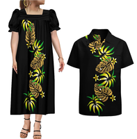 Vêtements de Couple Personnalisés OEM Motif Tapa Polynésien 2 Pièces : Robes Micronésiennes pour Femmes (Mumus) et Chemises Homme Grande Taille