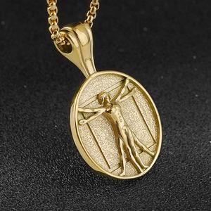 Collar con Colgante de Acero Inoxidable con Diseño de Proporciones Humanas de Vitruviano, Estilo Hip Hop, Chapado en Oro - Product Image 1