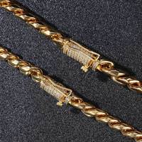 Collier à maillons cubain en acier inoxydable plaqué or 14 ct 18 ct avec bouton en zircone Offres Spéciales 6mm 8mm 10mm 12mm