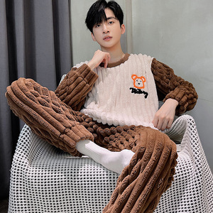 <span class=keywords><strong>Pigiama</strong></span> da <span class=keywords><strong>Uomo</strong></span> di Alta Qualità in Maglia, Autunno Inverno, Motivo Orso, Imbottito, Caldo, in <span class=keywords><strong>Pile</strong></span> Corallo Traspirante, Due Pezzi, Abbigliamento da Casa, Vendita all'Ingrosso - Product Image 3