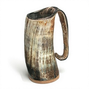 Handcrafted Eco-Friendly Buffalo Horn Beer <b>Mug</b> Handle Natural Black White Pattern Classic Style <b>Large</b> Capacity Dining Office - Product Image 4