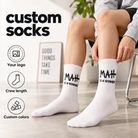 Chaussettes de sport personnalisées avec impression de slogan, chaussettes athlétiques blanches avec lettrage noir, ajoutez votre logo, choisissez les couleurs, tissu tricoté doux