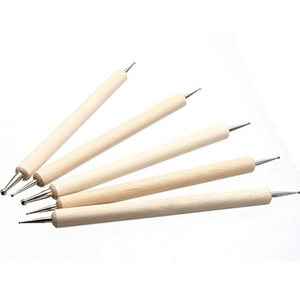 Lot de 5 stylos à double embout pour nail art, manche en bois et métal, outils pour la décoration de fleurs et strass pour la manucure - Product Image 3