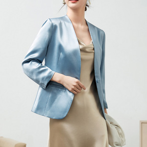 <span class=keywords><strong>Blazer</strong></span> court sans col en soie acétate, style déesse, design de niche haut de gamme, broderie à la main, fin, blanc, pour femmes, nouveauté été - Product Image 3