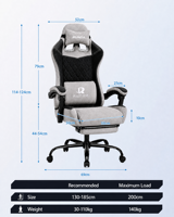 Chaise de jeu ergonomique avec repose-pieds, pivotante et inclinable, en velours, pour bureau, hauteur réglable, vérin à gaz 3 positions, personnalisable