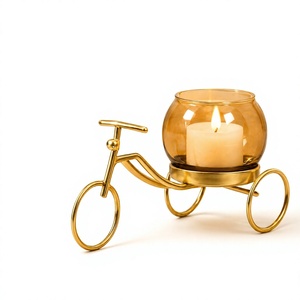 Decorative Metal Tricycle Candle <b>Holder</b> with <b>Glass</b> Bowl Gold Finish <b>Tea</b> <b>Light</b> <b>Holder</b> Stand for Home Decor Tabletop - Product Image 1
