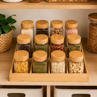 Ensemble de 12 pots à épices carrés en verre avec couvercles en bambou et support en bambou, 100 ml, organiseur de rangement pour assaisonnements de cuisine