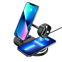 Chargeur sans fil magnétique pliable 15W, support métallique fin 22mm pour téléphone, montre, écouteurs avec sortie USB et lumière ambiante LED
