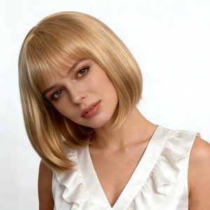 Perruque <span class=keywords><strong>courte</strong></span> et droite blond clair tendance, style classique européen et américain, perruque synthétique complète pour femmes - Product Image 2