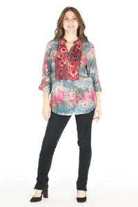 Belle tunique en coton imprimé à la main pour femmes avec imprimé floral à manches courtes - Product Image 3