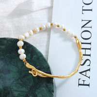 Bracelet en acier inoxydable avec perles d'eau douce, style français, couleur naturelle, en promotion