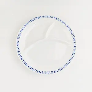 Piring diet melamin 3分开的白色餐盘牢不可破的三聚氰胺塑料盘，带三个隔间