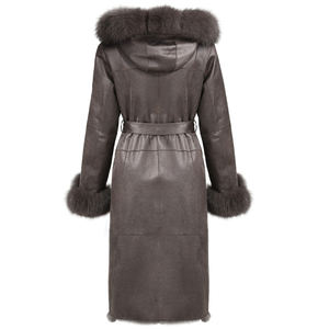 Cappotto invernale in Shearling <span class=keywords><strong>con</strong></span> cappuccio lungo personalizzato caldo <span class=keywords><strong>con</strong></span> collo in pelliccia di volpe di lusso Design della <span class=keywords><strong>cintura</strong></span> cappotto in Shearling di montone genuino da donna - Product Image 2