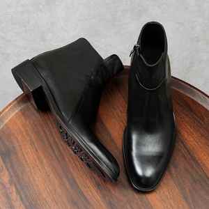 Botas de Hombre con Punta en Pico y Plataforma, Estilo Británico, de Cuero Genuino, Casuales de Negocios, Botines Modernos para Motocicleta - Product Image 4