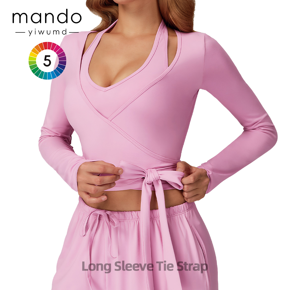 High-Quality Polyester One-Piece Cut Long-Sleeve Side-tie T-shirt Windproof Warm Yoga Wrap Tops For Women