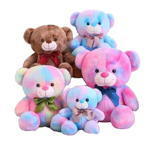 Grosir beruang teddy coklat warna-warni lucu dengan pita boneka beruang teddy mewah untuk hadiah anak-anak mainan boneka teddy kustom