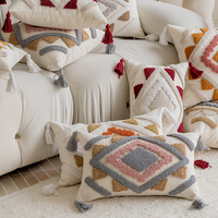 Housse de coussin carrée capitonnée de luxe, faite à la main, brodée, motif géométrique, tissée, 18 x 18 pouces, pour la décoration de la maison