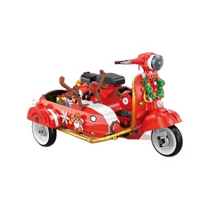 Blocs de construction de Noël : <span class=keywords><strong>Moto</strong></span> renne à cornes, Scooter vintage rouge, Briques de décoration de Noël DIY, Vente en gros OEM - Product Image 1