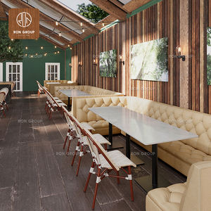 Canapé en cuir en forme <span class=keywords><strong>de</strong></span> <span class=keywords><strong>L</strong></span>, mobilier <span class=keywords><strong>de</strong></span> café-<span class=keywords><strong>restaurant</strong></span>, tables en marbre et chaises en rotin tissé beige, ensemble <span class=keywords><strong>de</strong></span> salle à manger pour café - Product Image 5