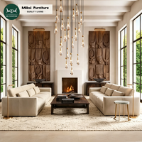 Canapé modulaire Lugano en cuir véritable pour salon de villa, fabrication artisanale avec mousse haute densité
