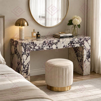 Ensemble de salle à manger de luxe personnalisé, meubles en pierre naturelle, table de toilette avec tiroir, console en marbre Calacatta Viola
