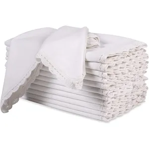 2024 Tabletex Cloth Dinner Napkins With Lace White Flax Cotton Wedding Napkins Cocktails Dinner Decorative Napkins
