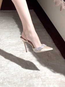 Sandales à talons hauts sexy pour femme, en satin léger, ornées de strass, à bout peu profond et avec bride, collection Printemps/Été 2026 - Product Image 6