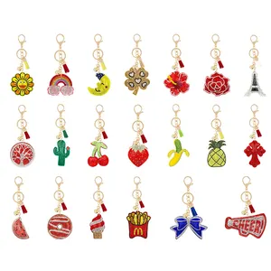 Nieuwe Rhinestone Flanel Fruit Bloem Plant Vorm Haar Bal Sleutelhanger Hanger Creatieve Kleine Gift Bag Accessoires