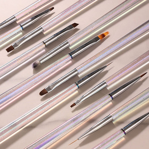 Ensemble de pinceaux à ongles multifonctionnels avec logo personnalisé, manche transparent, pour dégradé ombré, mélange, liner gel français et manucure - Product Image 6