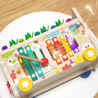 Mainan Mobil Multifungsi 4 in 1 Xylophone Jam Whack-a-Mole Tarik Lobak Permainan Memancing untuk Balita