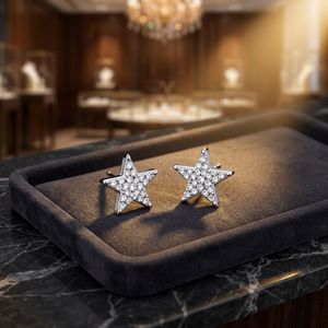 Star <b>Stud</b> <b>Earrings</b> 925 Silver <b>Crystal</b> Rhinestone Round Brilliant Cut Classic Unisex Everyday Wear - Product Image 4