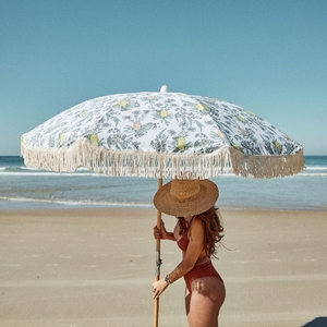 Portable Lightweight Wood Beach Parasol <strong>Umbrella</strong> Boho Vintage Style with Fringe Tassels UV50 Protection Popular USA Australia <strong>UK</strong> - Product Image 4