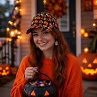 Cappellino da Baseball Personalizzato all'Ingrosso, 6 Pannelli, Visiera Curva, Stampa Integrale Halloween, Fornitore OEM ODM, Produzione Diretta in Fabbrica, Basso MOQ, Nuovi Cappelli