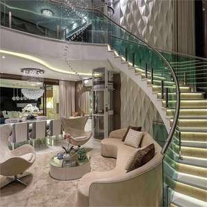 Современная Роскошная изогнутая стальная лестница индивидуальная мраморная лестница со стеклянным ограждением для квартиры - Product Image 6