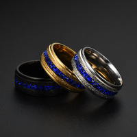 Bague Classique Tendance en Acier Inoxydable 3 Couleurs, Largeur 8mm, Pierre Bleue, Certifiée CNAS, Taille Complète pour Hommes