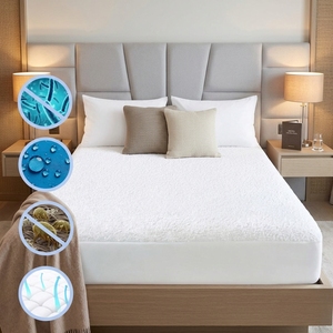 Protège-matelas imperméable en coton éponge 100 % OEKO-TEX <span class=keywords><strong>de</strong></span> luxe, respirant et doux, pour bébés et personnes âgées - Product Image 1