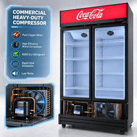 Réfrigérateur vertical à deux portes avec revêtement PVC, vitrine réfrigérée à double porte avec refroidissement par ventilateur pour épicerie