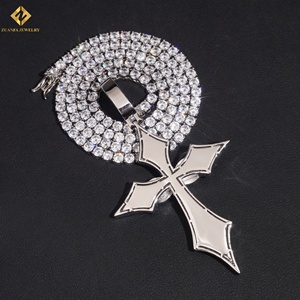 925 Silver Rhodium Plated GRA Certified <b>Rope</b> <b>Chain</b> Moissanite Cross Pendant Christian Jewelry Hiphop Men Rapper Iceout Necklace - Product Image 5